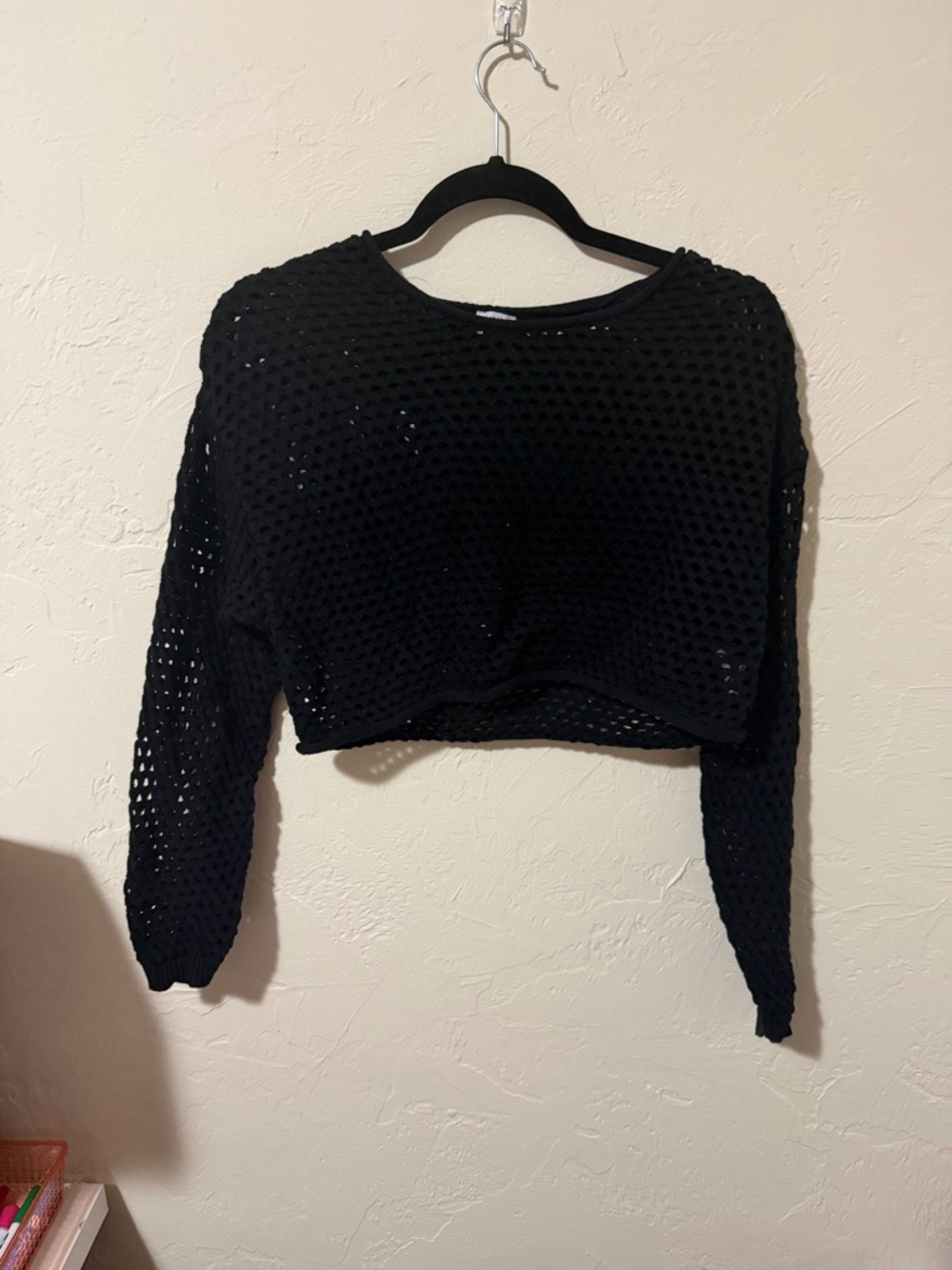 Garage Black Open-Knit Cropped Sweater Top